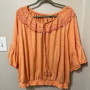 C EST. 1946 Women’s Blouse 18/20W Lace Peach Elastic Bottom